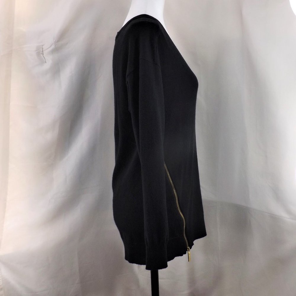 MICHAEL Michael Kors Brown Cotton w Angora Side Zippers V-Neck Sweater Top M - Picture 8 of 15